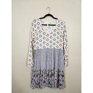 Matilda Jane Dress Long Sleeve Tiered‎ Floral Print Casual Blue Size M